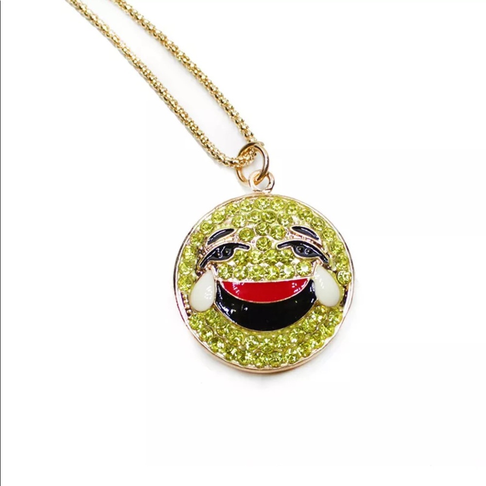Crystal Laughing Smiley Face Emoji Necklace